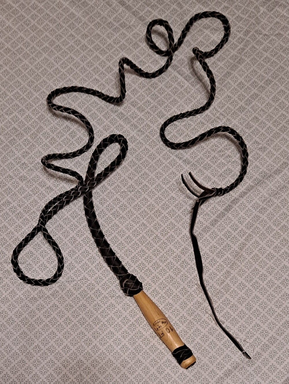 Brown Braided Leather Bullwhip with Wooden Handle 10 Foot